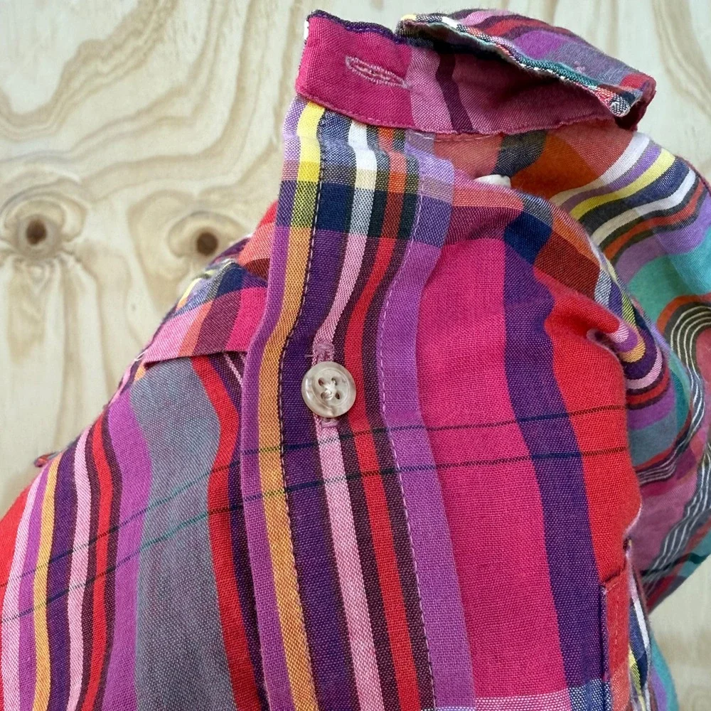 Vintage Nordstrom Kids Plaid Button Down Shirt Multi Color Made in USA Size 7